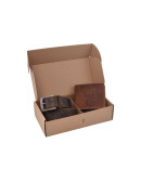 Poľovnícky darčekový set jeleň hlava 315 - pánska peňaženka 2911908-20 a pánsky kožený opasok tmavý tan šitý 747